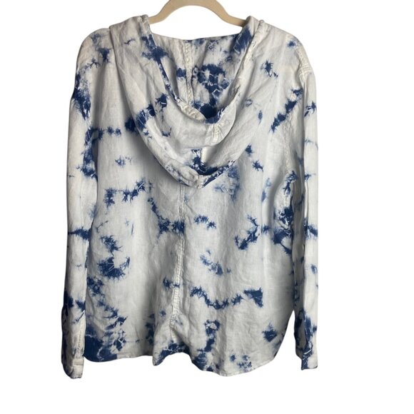 Rachel Zoe Size Large Linen Hooded Button Down Blouse Tie Dye Costal Beah Boxy - Picture 6 of 8